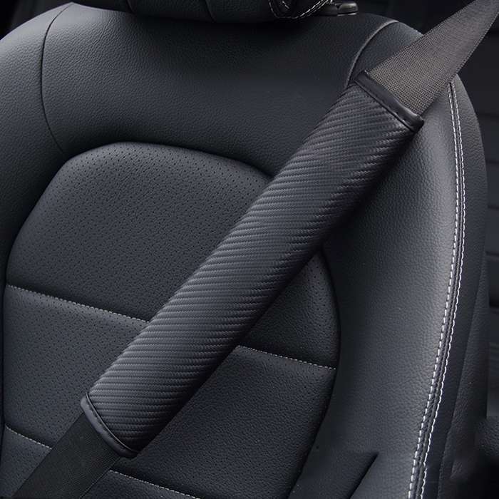 30cm Carbon Fiber Car Leather Seat Belt Cover Shoulder Pads For Trucks
