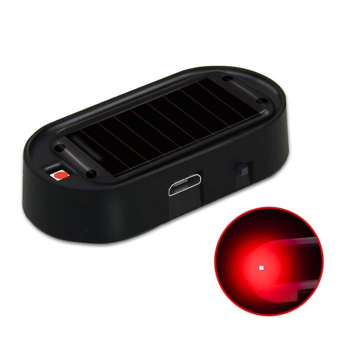 Car Solar Analog Anti-theft Device LED Warning Light(Black Shell Blue Light)