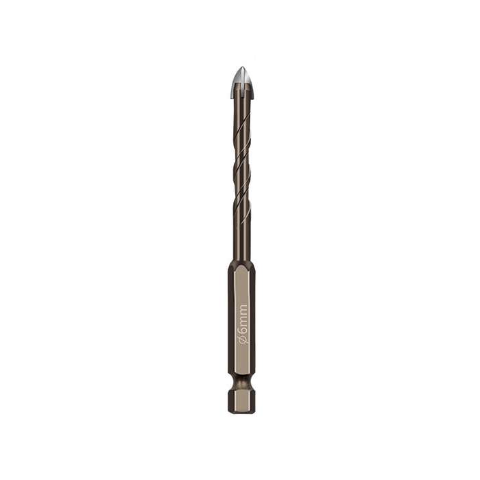 6mm Hexagonal Shank Spiral Flute Cross Alloy Drill Bits Glass Tile Four Edge Drivers
