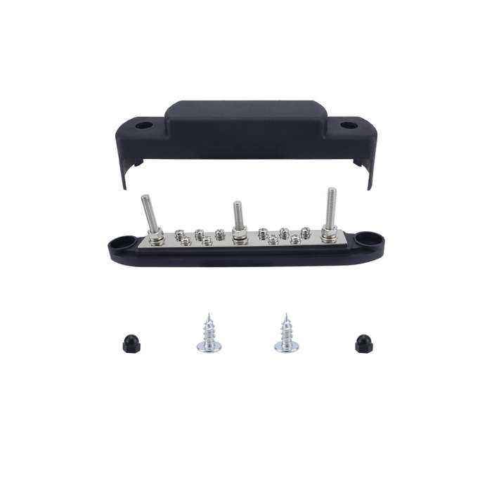 M6 3-post 10-way RV Yacht Short-circuit Proof Base DC Busbar, Color: Black