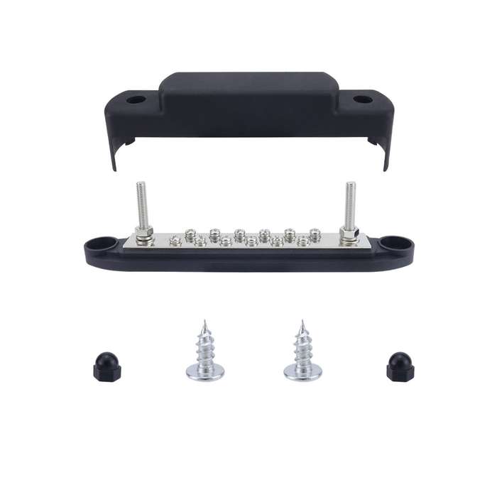 M6 2-post 12-way RV Yacht Terminal Nylon Flame Retardant Busbar, Color: Black