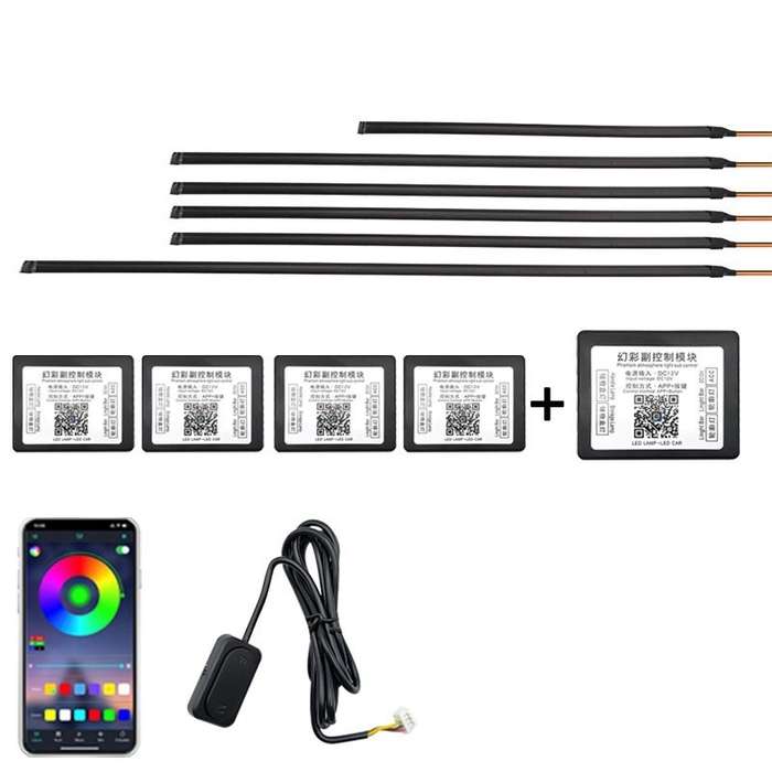 6 in 1 Car Hidden Acrylic LED Colorful Decorative Atmosphere Light Strip
