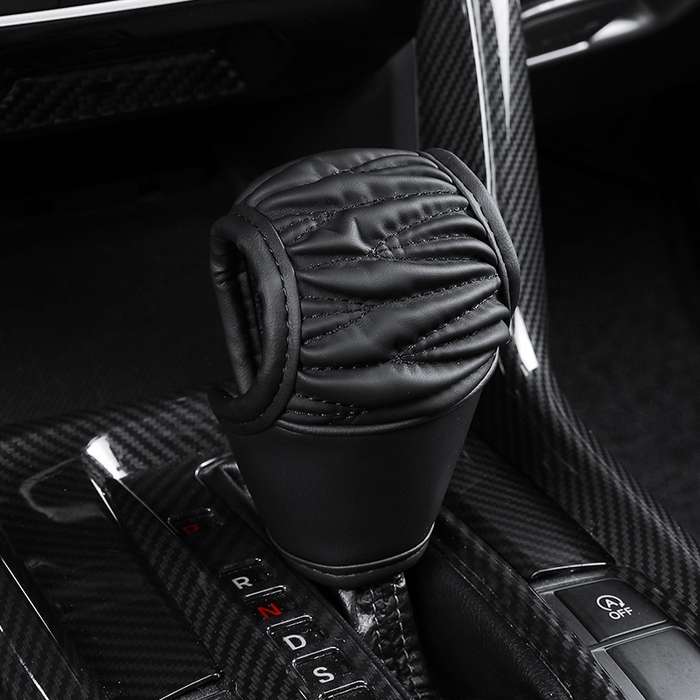 Car Universal Leather Gear Sleeve Breathable Gearshift Cover, Style: T Type Black