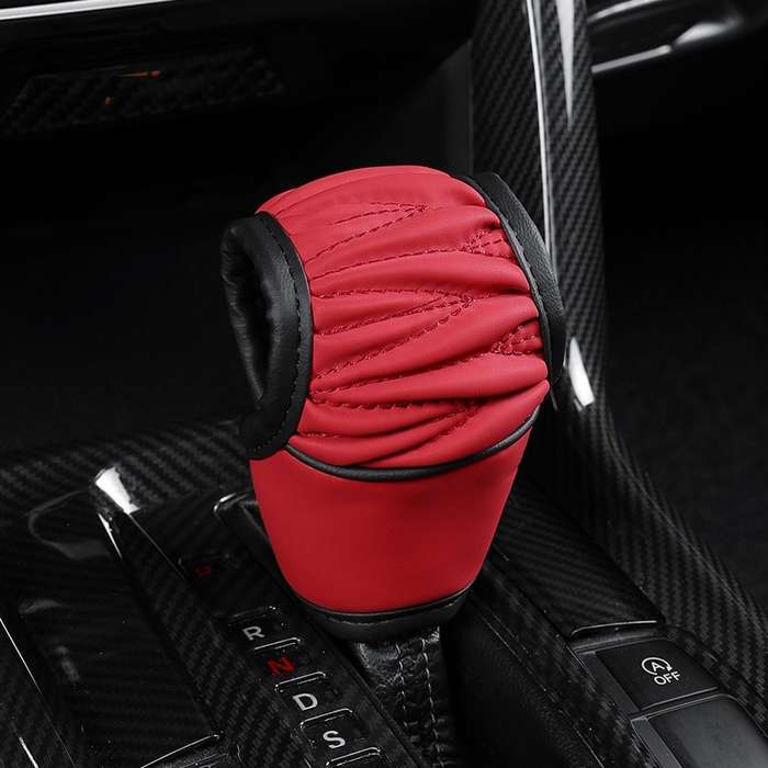 Car Universal Leather Gear Sleeve Breathable Gearshift Cover, Style: T Type Red With Black Line