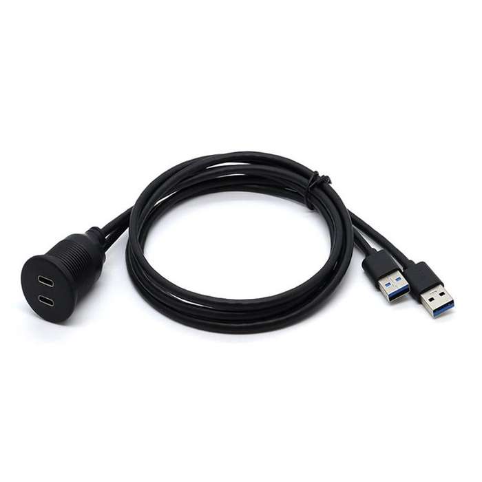 1m Dual Type-C 3.0 Female To USB A Male Car Waterproof Cable Modified Panel Extension Cord