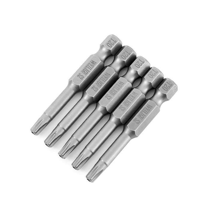 WEILIGU 5pcs 75mm T20 Magnetic S2 Pneumatic Air Bit Electric Drill Plum Blossom Head With Center Hol