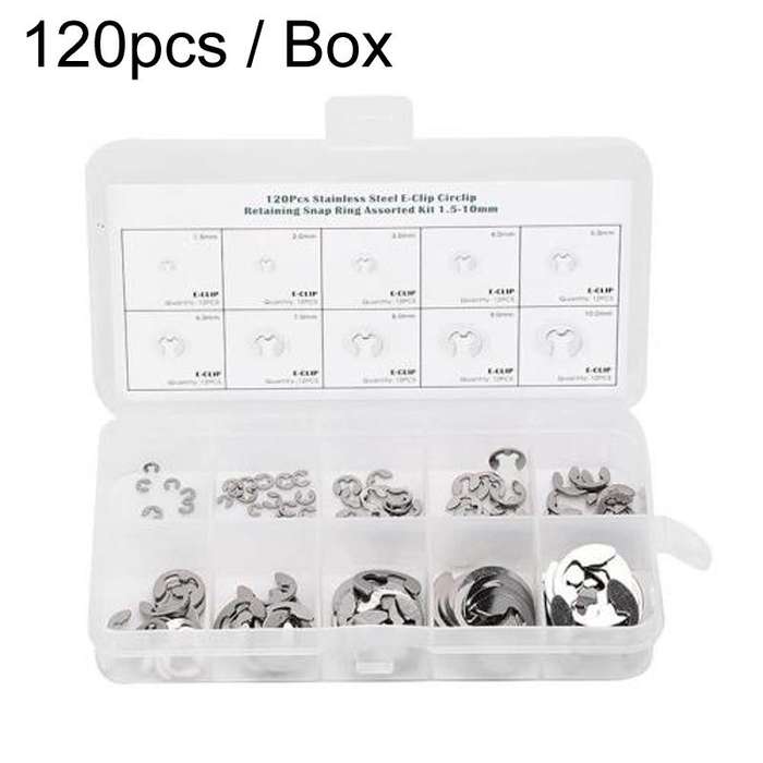 120pcs / Box M1.5-M10 304 Stainless Steel E-Type Open Retaining Ring Kit