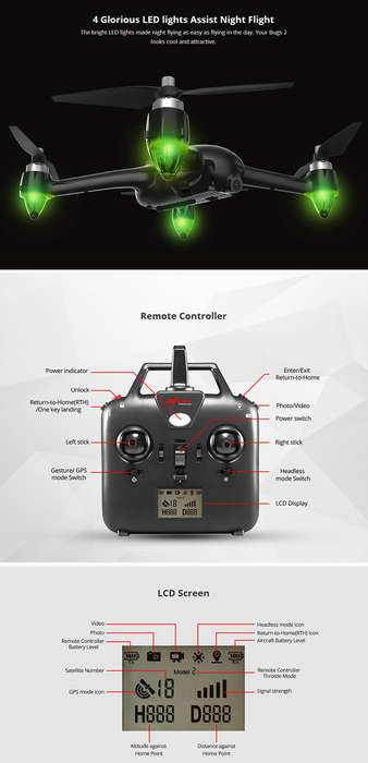 MJX B2W Bugs 2W WiFi FPV Brushless With 1080P HD Camera GPS RC Drone Quadcopter RTF - 1.34kg