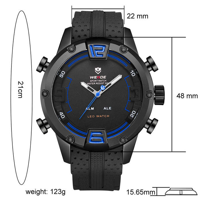 WEIDE WH7301 Dual Display Digital Watch Comfortable Silicone Strap LED Alarm Calendar Sport Watch -