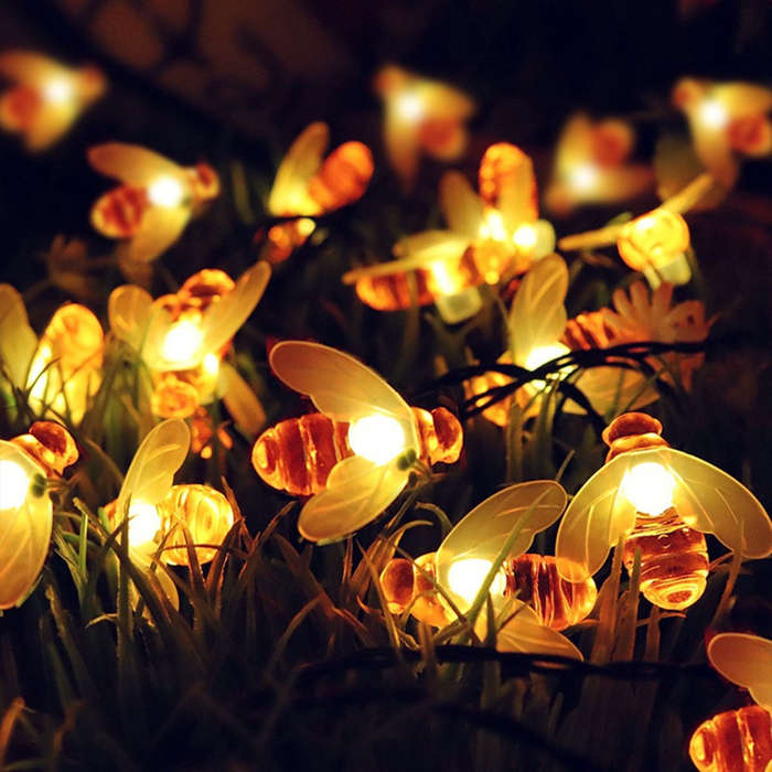 6.5M Solar Powered Honey Bee 30 LED Fairy String Light Party Outdoor Garden Waterproof Hanging Lamp