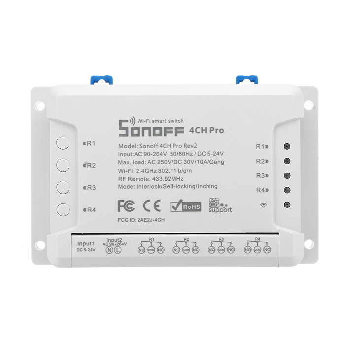 4CH Pro R2 10A 2200W 2.4Ghz 433MHz RF Inching/Self-Locking/Interlock Smart Home Switch