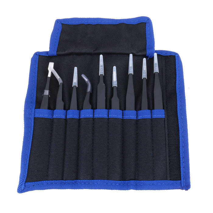 9 Pcs ESD Tweezer Anti-static Stainless Steel Precision Tweezers for Electronics