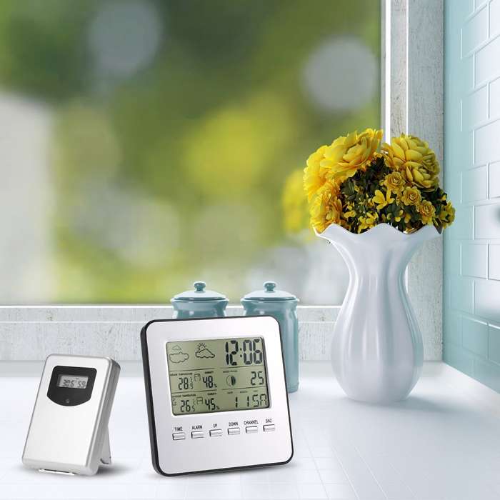 Digital Indoor Outdoor Thermometer Hygrometer Wireless Weather Station Clock