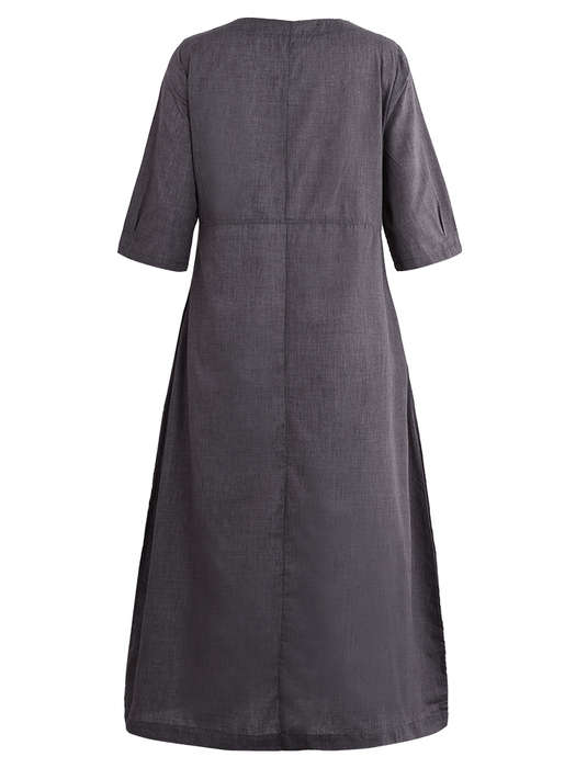 Plus Size Work Pure Color Crew Neck Three Quarter Sleeve Maxi Dress