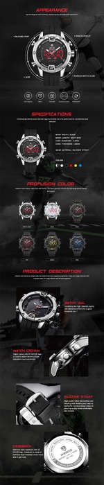 WEIDE WH7301 Dual Display Digital Watch Comfortable Silicone Strap LED Alarm Calendar Sport Watch -