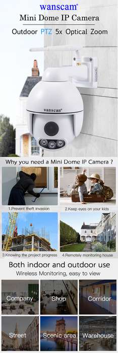 WANSCAM HW0054 Outdoor PTZ 5X Optical Zoom 1080P IP WiFi Camera Security Dome ONVIF P2P Night