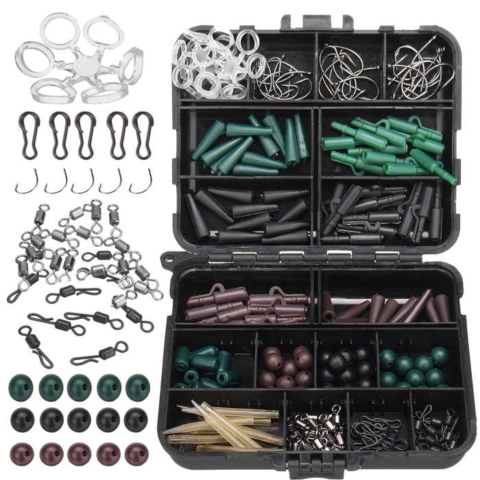 ZANLURE 174Pcs Assorted Carp Fishing Tackle Accessory Kits Hooks Sinker Combo Rigs Box