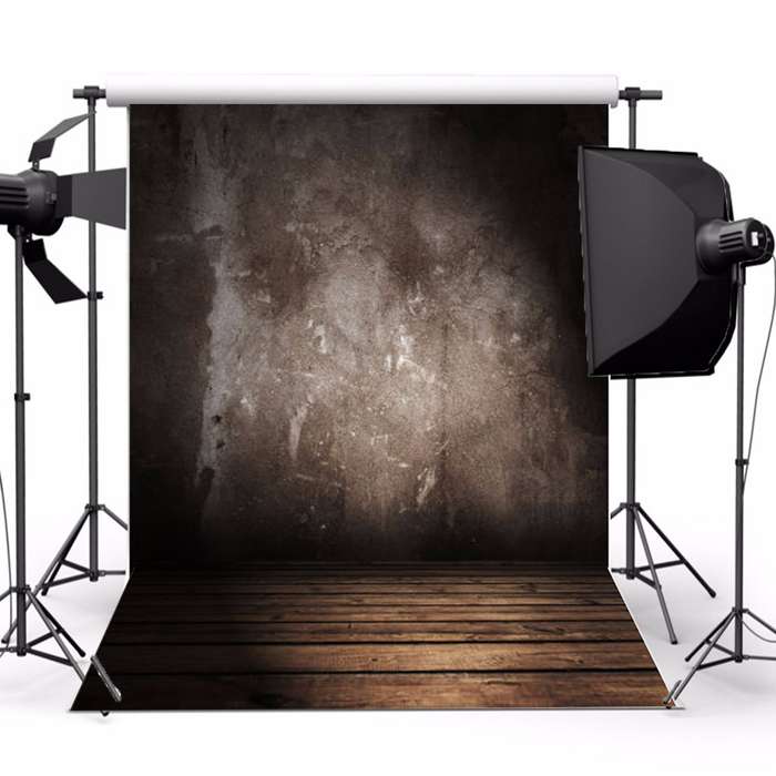 5x7FT Vinyl Retro Gray Wall Photography Background Wood Floor Backdrop Props