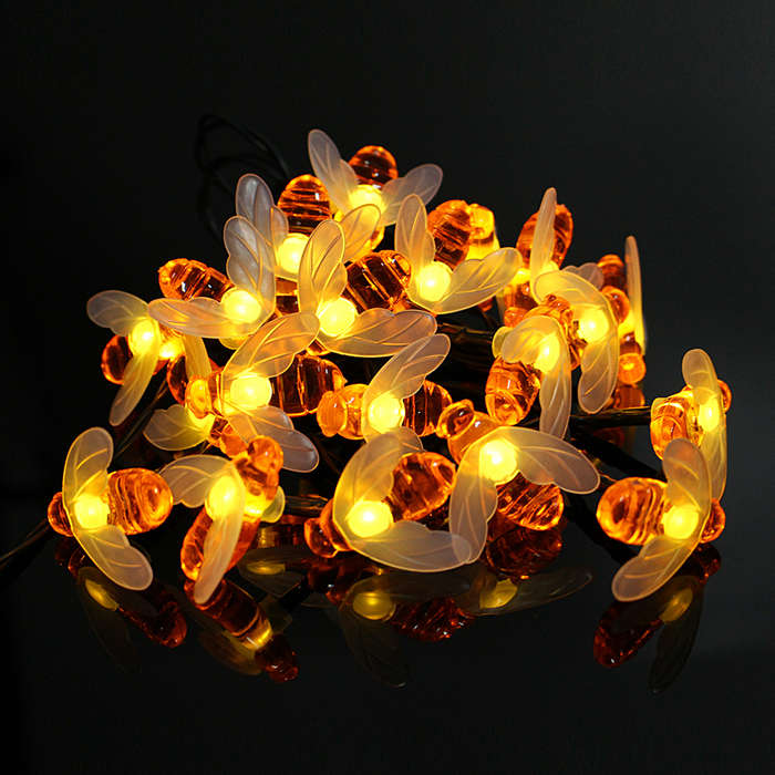 6.5M Solar Powered Honey Bee 30 LED Fairy String Light Party Outdoor Garden Waterproof Hanging Lamp