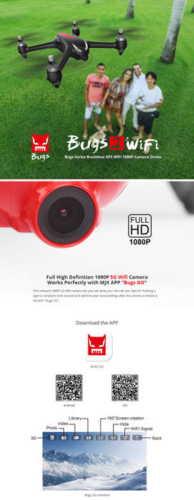 MJX B2W Bugs 2W WiFi FPV Brushless With 1080P HD Camera GPS RC Drone Quadcopter RTF - 1.34kg