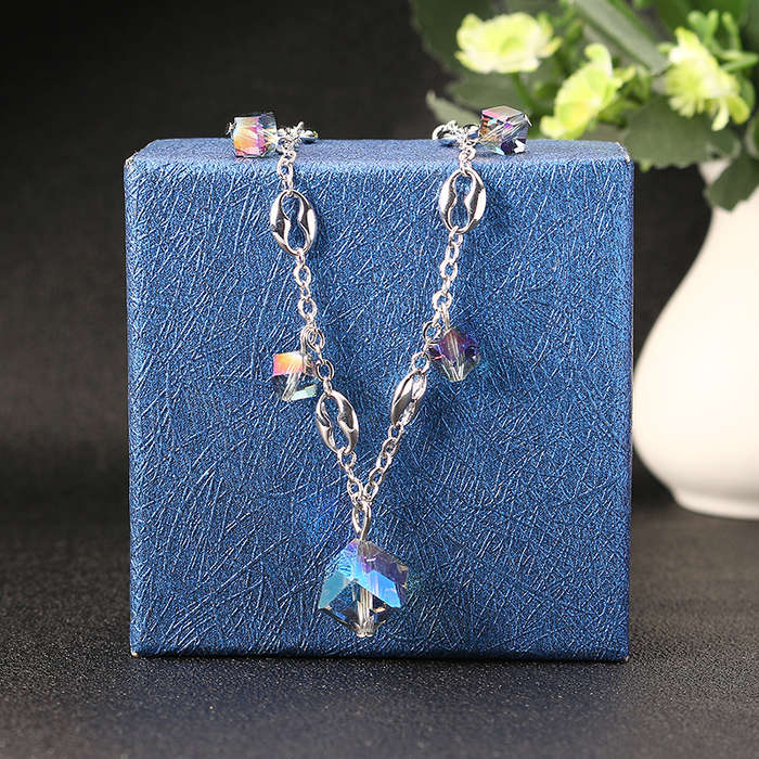 JASSY Elegant Platinum Plated Colorful Crystal Cube Pendant Anklet Anallergic Best Gift for Women