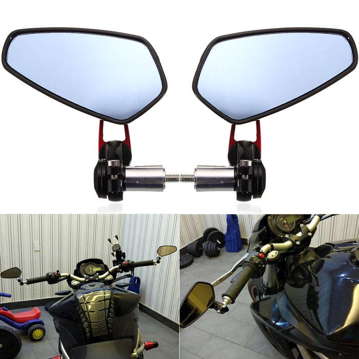 7/8inch 22mm Universal Motorcycle Aluminum Rear View Side Mirrors Handlebar End Red