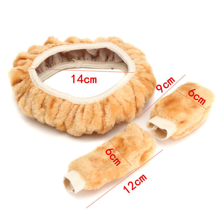 3Pcs Velvet Car Steering Wheel Handbrake Gear Shift Cover Grips Accessory Set 38cm