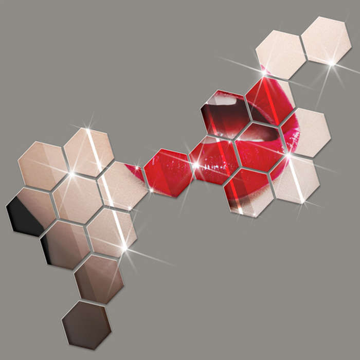 Honana DX-Y5 12Pcs Cute Silver DIY Hexagon Mirror Wall Stickers Home Wall Bedroom Office Decor