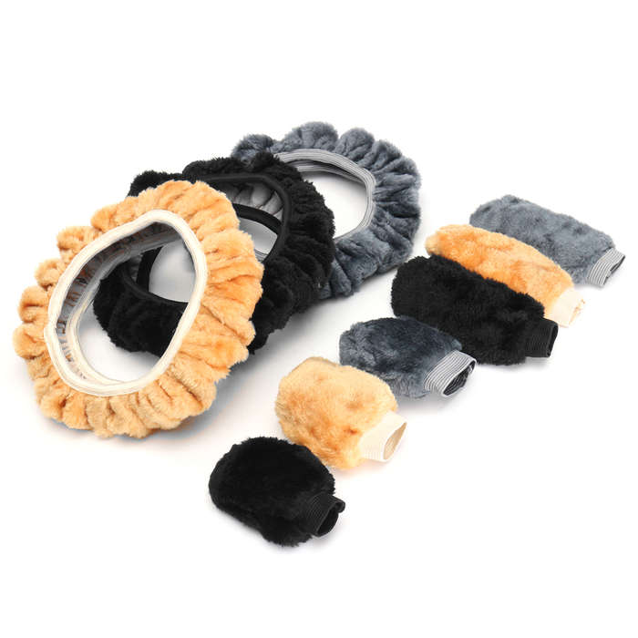 3Pcs Velvet Car Steering Wheel Handbrake Gear Shift Cover Grips Accessory Set 38cm