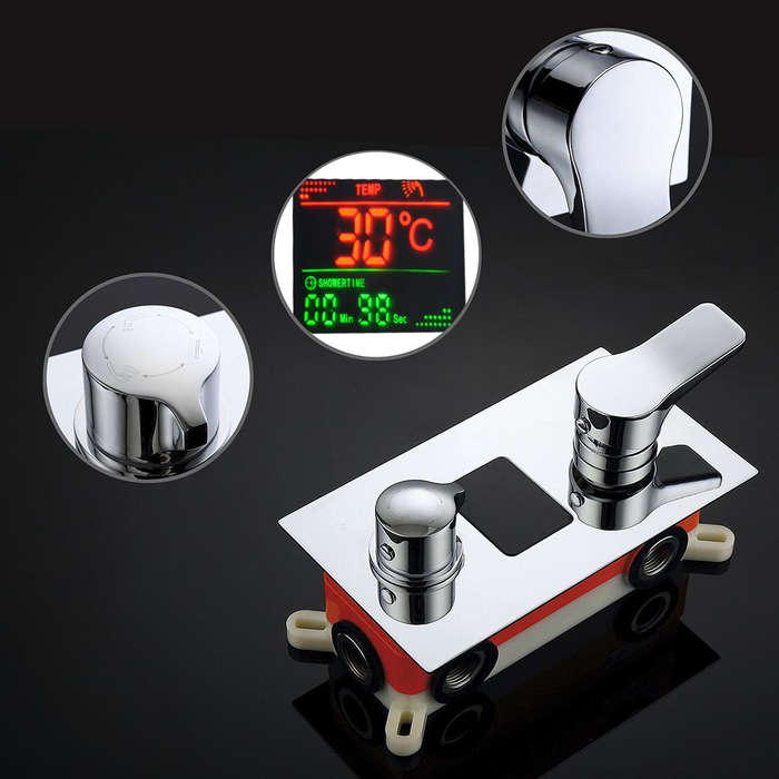 KCASA KC-S100 LED Digital Display Wall Mount Bathroom Rain Mixer Shower Set Three Ways Shower System