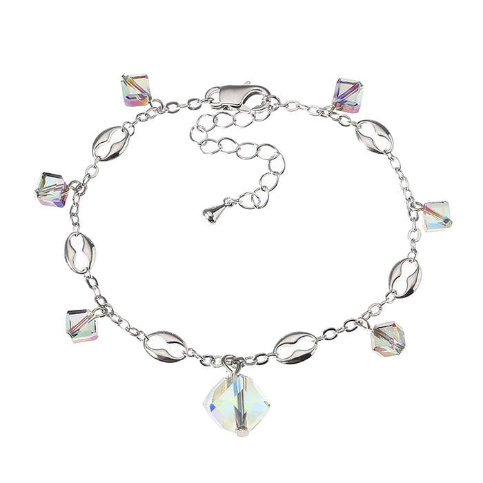 JASSY Elegant Platinum Plated Colorful Crystal Cube Pendant Anklet Anallergic Best Gift for Women