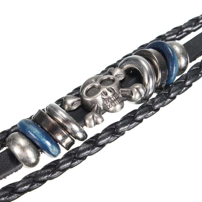 Skull Head Punk Multi Layers Weave Unisex Bracelet Women Men Jewelry Accessories