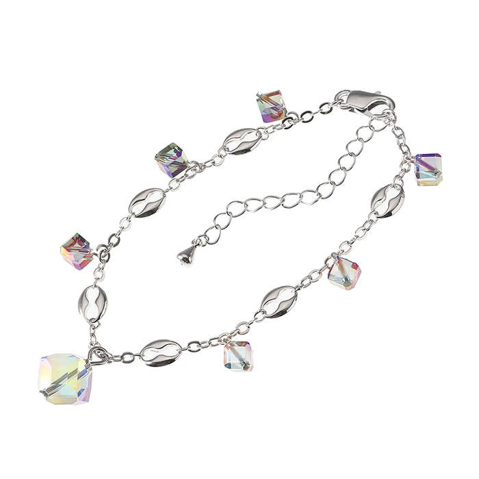 JASSY Elegant Platinum Plated Colorful Crystal Cube Pendant Anklet Anallergic Best Gift for Women