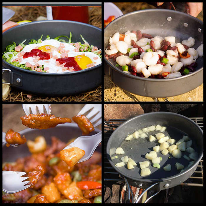 12 Pcs/Set 2-3 People Picnic Tableware Portable Bowl Pot Pan Cookware