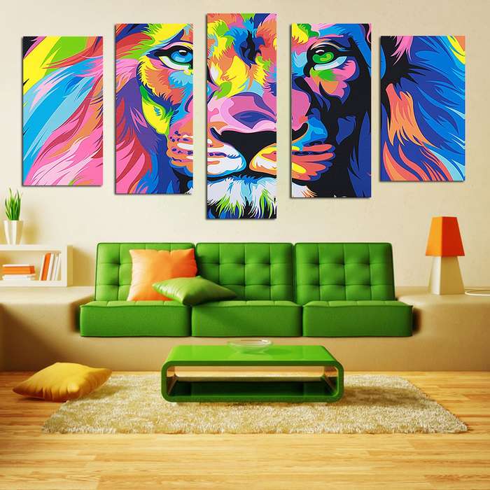 5 Pcs Wall Decorative Painting Huge Modern Abstract Wall Decor Colorful Lion