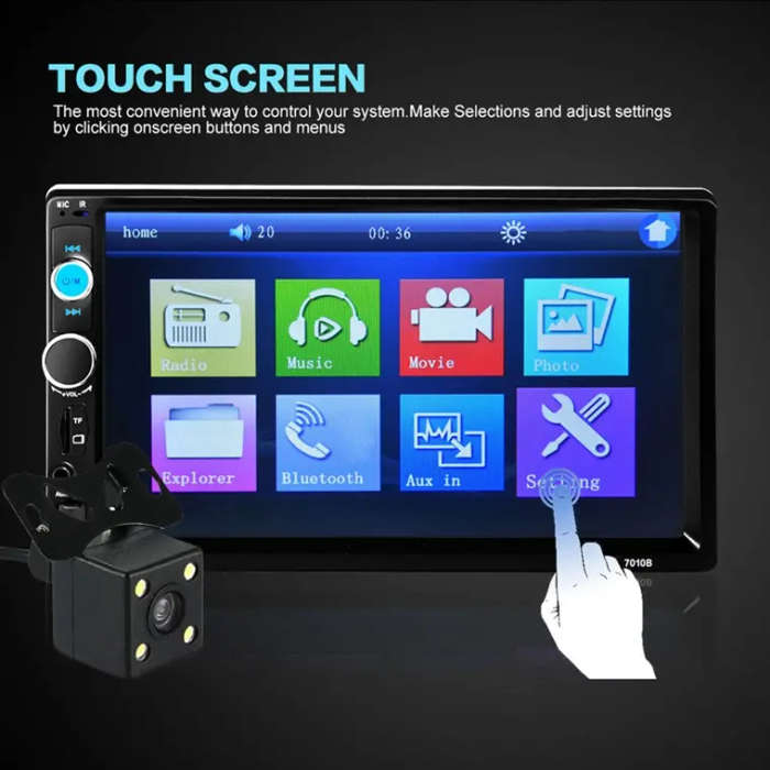 7 Inch Car Stereo Radio MP5 MP3 Player FM USB AUX Full HD Bluetooth Touch Screen Rear View Camera