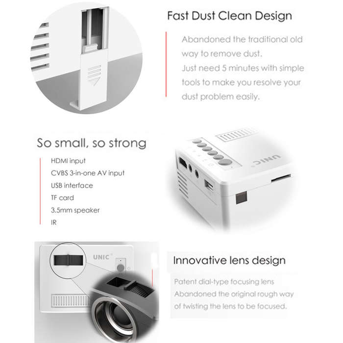 UNIC UC18 HD 400LM 1080P Mini LED Projector Multimedia Cinema USB TV HDMI Home Theater US