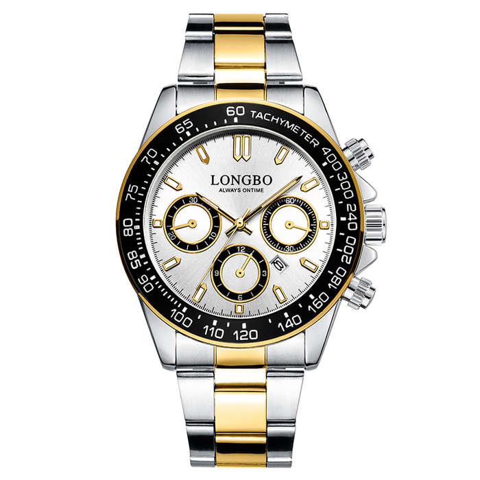 LONGBO 80522 Luminous Display Fashion Full Steel Strap Waterproof Business Men Quartz Watch