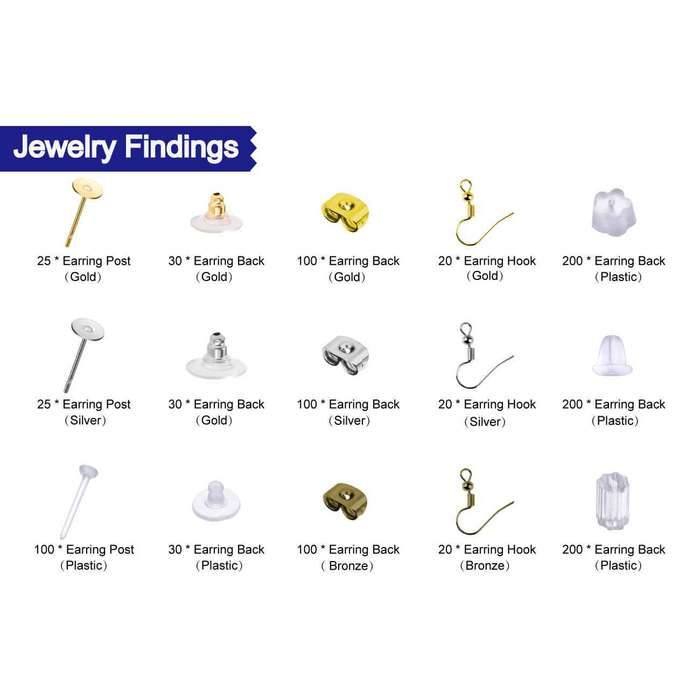1200Pcs Earring Backs Kit with 15 Style DIY Jewelry Earring backings, Earring hooks and Earrings pos
