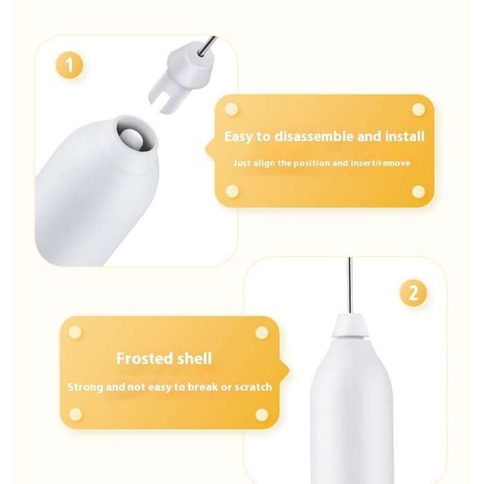 White - Portable USB Rechargeable Milk Frother Handheld Mixer For Making Coffee Lattes And Smooth Cr