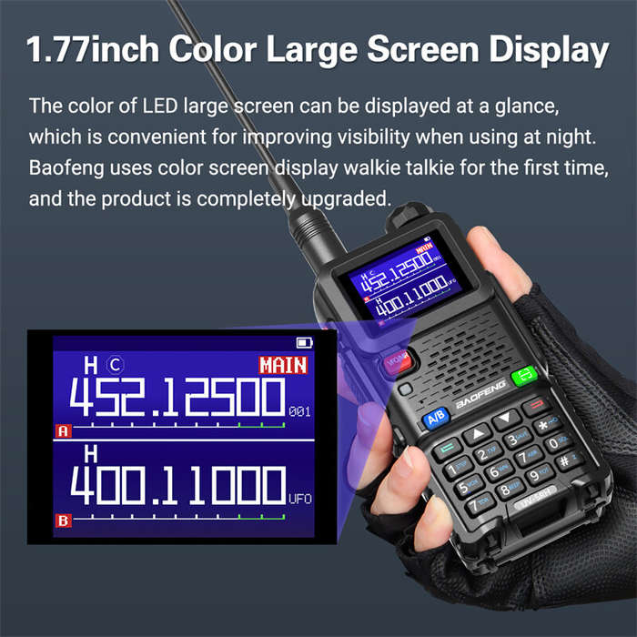 Baofeng UV-5RH 5W Tri-band EU Walkie Talkie 1.77inch Screen Large Range 2500mAh Type-C Rechargeable