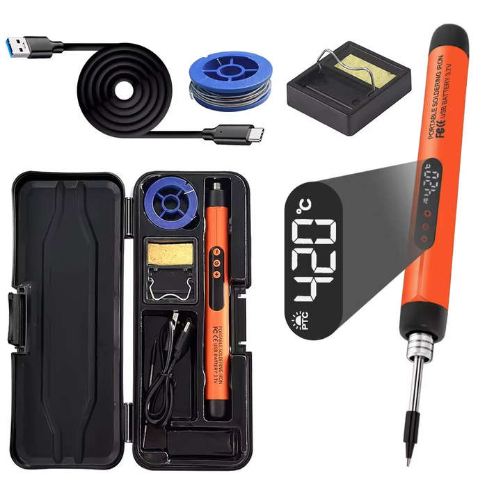 Gray - Wireless USB Soldering Iron 8W Adjustable Temperature 300-450C Type-C Charging High-Capacity