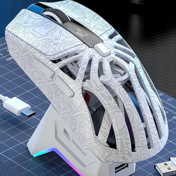 Black - SMAILWOLF M8 Tri-mode Gaming Mouse with Charger Dock PAW3311 Sensor RGB 12000DPI 1KHz Return