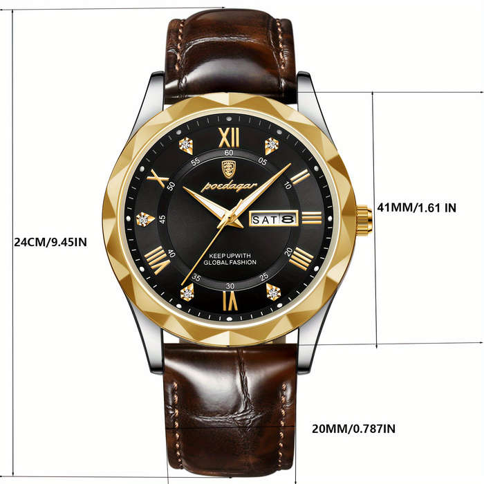 White - POEDAGAR Luxury Business Men Watches Waterproof Luminous Leather Quartz Watch Fashion Date W