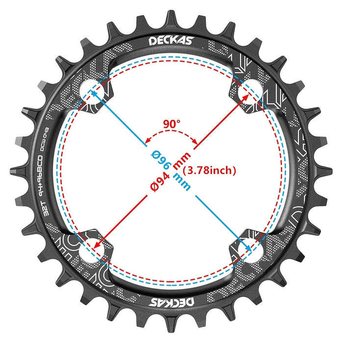 36T - DECKAS 94+96 BCD Round Symmetrical Bicycle Chainwheel 32T 34T 36T 38T MTB Bike Chainring Mount