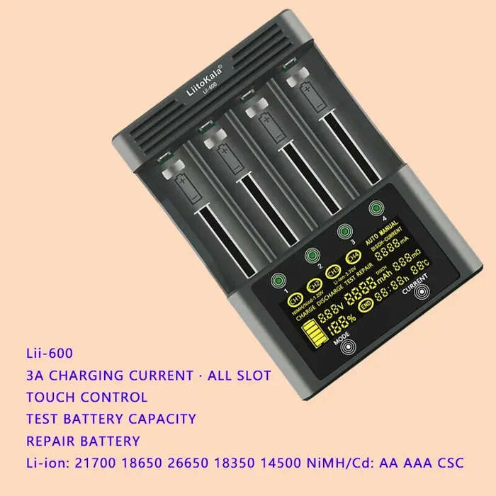 EU - LiitoKala Lii-600 LCD Display Battery Charger For Li-ion 3.7V and NiMH 1.2V Battery Suitable fo