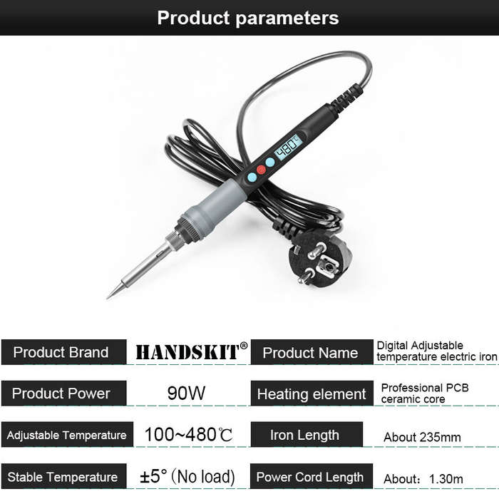 US Plug - HANDSKIT SI926 90W Digital Adjustable Temperature Electric Soldering Iron Kit for BGA SMD