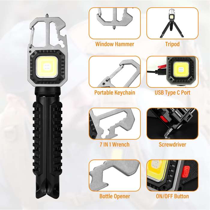 Grey - Mini LED Flashlight Work Light Portable Pocket Flashlight Keychains USB Rechargeable for Outd