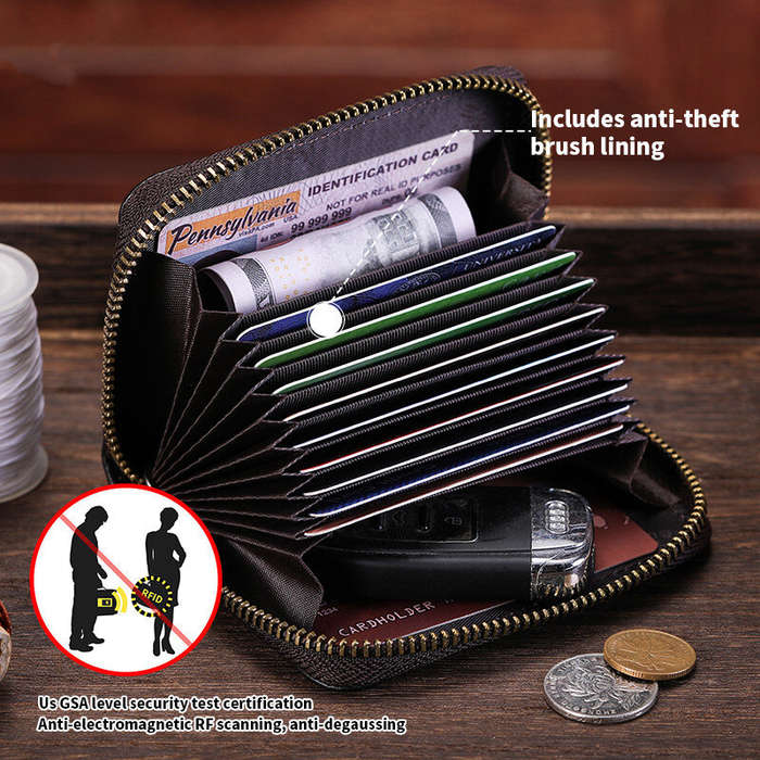 Black - BULLCAPTAIN Men's Genuine Leather Wallet 11 Card Slots Credit Card Holder Mens Casual Busine