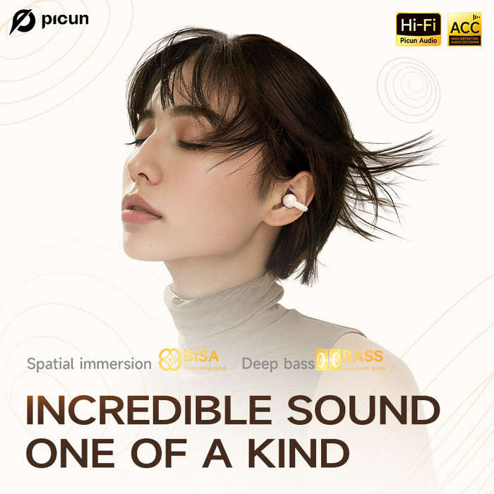 Cyan - PICUN W5 TWS Earclip Earbuds Wireless bluetooth 5.4 Earphone HiFi Audio Deep Bass Dual-Mic AI